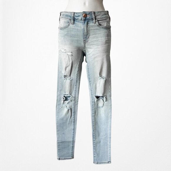 American Eagle Outfitters Light Wash Distressed Ripped Knees Skinny Jeans 00S - Picture 3 of 8